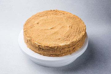A delicious cake in a restaurant. Close-up