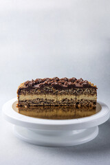 A delicious cake in a restaurant. Close-up