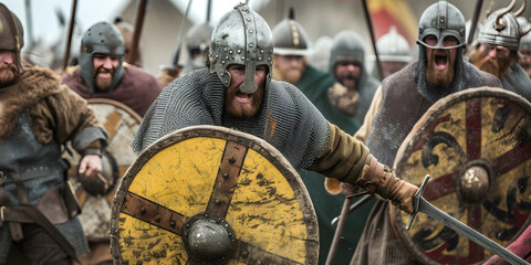 Anglo Saxon soldiers fighting in battle	
