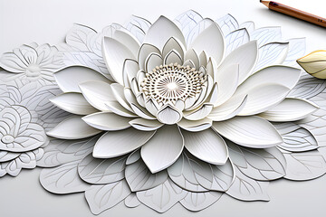 Lotus flower white drawing mandala art background
