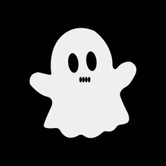White ghost icon. Terrible character tries to scare, raises his hands up. Halloween and scary autumn holiday. Cartoon flat vector illustration