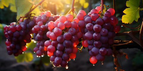 Purple grapes in vineyard in daylight