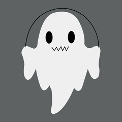 White ghost icon. Terrible character tries to scare, raises his hands up. Halloween and scary autumn holiday. Cartoon flat vector illustration