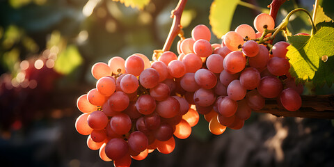 Pink grapes in vineyard in daylight
