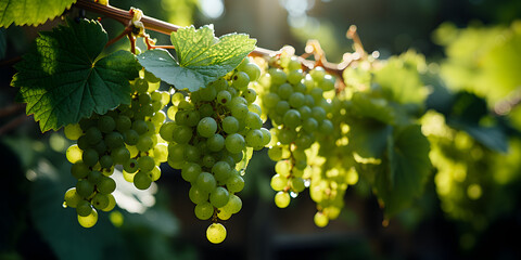 Green grapes in vineyard in daylight
