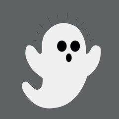 White ghost icon. Terrible character tries to scare, raises his hands up. Halloween and scary autumn holiday. Cartoon flat vector illustration