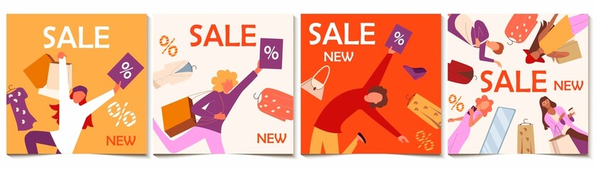 Women shopping cards in flat design