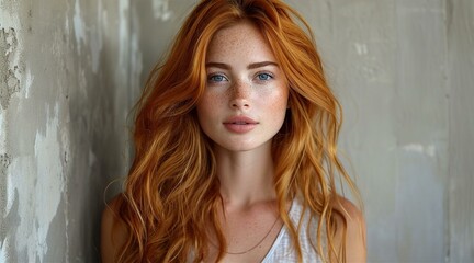Portrait of young beautiful girl with ginger hair