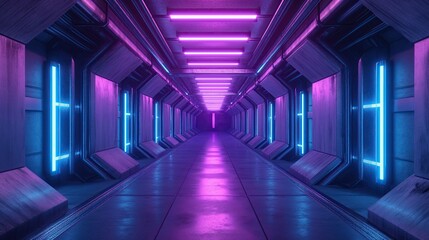 Grunge Sci-Fi corridor with neon lighting