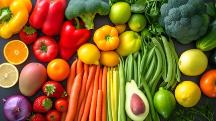 Fototapeta na wymiar Top down view of fresh healthy vegetables arranged neatly