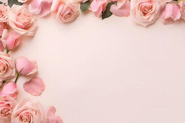 Pink roses on a pink background with copy space 