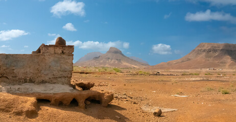 Fascinating desert landscapes at the base of extinct volcanos on the island of São Vicente (St....