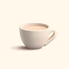 Realistic 3D ceramic coffee cup. For concepts of delicious coffee, restaurants, and cafes. Advertising hot tasty drinks. Vector