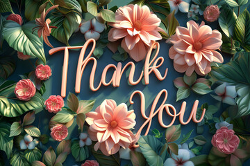 "Thank you" written in a 3D style with flowers around. Great for presentation end screens.