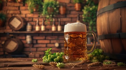 beer in a glass glass in a bar - obrazy, fototapety, plakaty