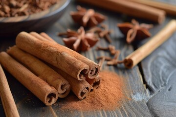 cinnamon sticks on a wooden table