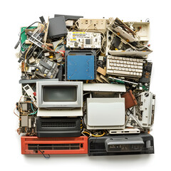 Recycling electronic waste (e-waste) isolated on white background, photo, png
