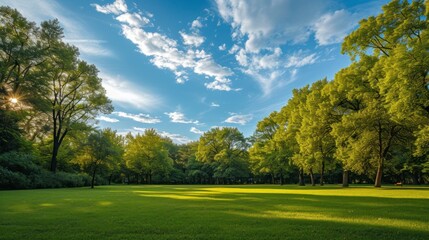 beautiful park in a beautiful natural meadow in a wooded area with sky in the background - obrazy, fototapety, plakaty