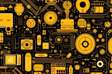 goldenrod abstract technology background using tech devices and icons