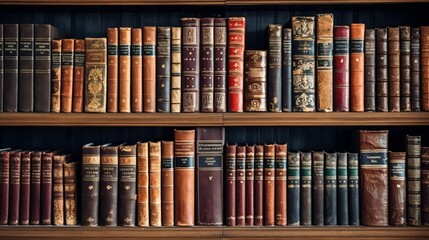 a historic old library with many old books - obrazy, fototapety, plakaty