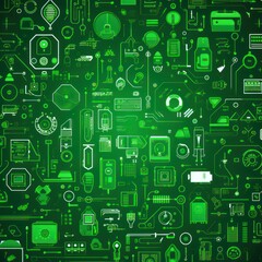 Fototapeta na wymiar green abstract technology background using tech devices and icons