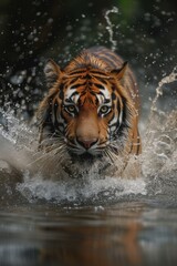 Fototapeta na wymiar tiger hunting in the river