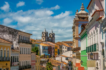 Magnificent historical buildings surrounding the infamous Pellorio square, where African slaves were traded  in Brazil until the late XIX c., Salvador, Bahia, Brazil