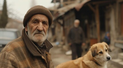 A poor old man living in Turkey and his animal friendship - obrazy, fototapety, plakaty