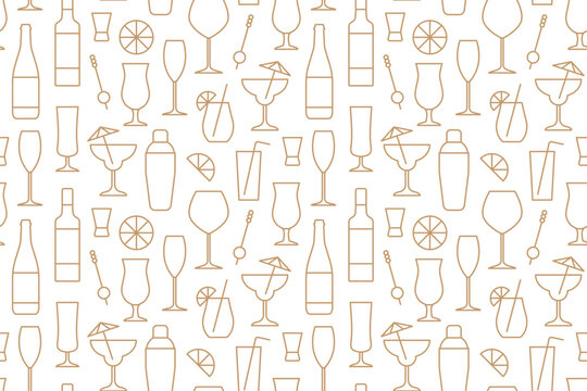 seamless pattern with alcoholic beverages and cocktails- vector illustration