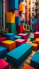 Real-World Colorful Shapes Set Against an Urban Backdrop. Colored Buildings and Facades of a Big City.