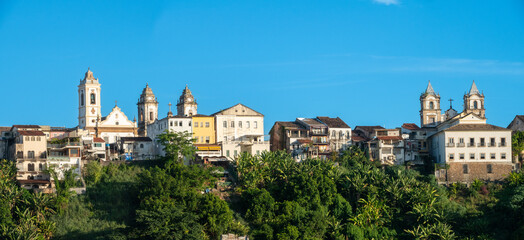 Fototapeta na wymiar Sea front view of the historic city center of Salvador, Bahia, Brazil, a UNESCO World Heritage Site
