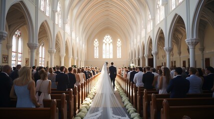 Elegant catholic church wedding ceremony  capturing the moment of the bride and groom s special day