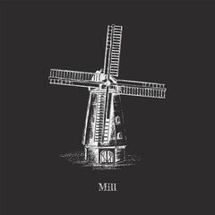 Mill vector illustration. Old Mill 