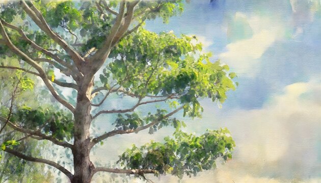 tree branches on top in the style of watercolor painting printing for large format printing