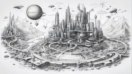 Forgotten Technology. Illustration of a Forgotten Civilization. Cities in Balance with the Environment.