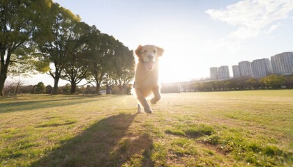 golden retriever playing and running in park generative ai