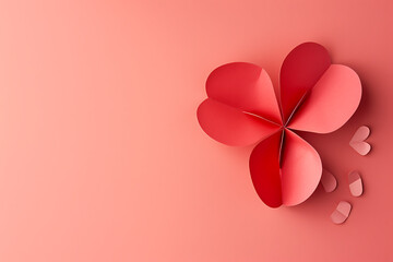 red heart paper flower on pink background pink backgr
