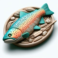 Salmon. 3D minimalist cute illustration on a light background.
