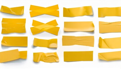 yellow adhesive tapes cross torn sticky tape set wrinkled adhesive tape pieces