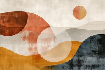 Bohemian minimalist artwork featuring abstract shapes inspired by nature, in warm, muted hues