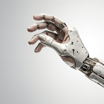 realistic stock photo, prosthesis, fingertip, 5 fingers, precision, technology, futuristic