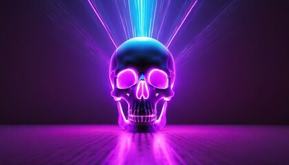 3d render of a neon skull with ray