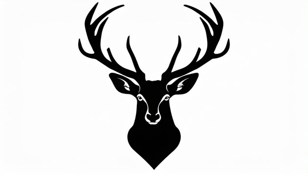 wildlife forest animal portrait logo vector illustration of a majestic deer head with horns stag hart black silhouette isolated on white background