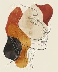 Contemporary boho line art with a focus on organic shapes, smooth curves, and subtle earthy colors