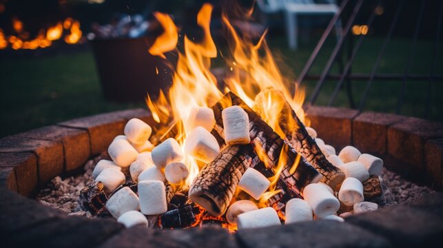 A cozy backyard campfire with marshmallows on sticks for Mother's Day s'mores.