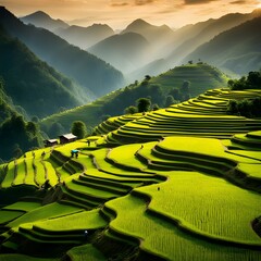 Rice cultivation on the mountain with beautiful scenery