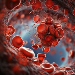 macro photo, bloodstream, capillary, erythrocytes, leukocytes,