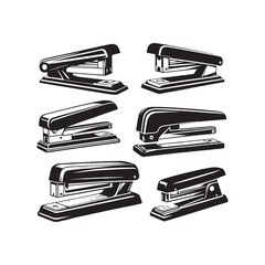 Corporate Precision: Stapler Silhouette Collection Symbolizing the Precision and Order in Corporate Settings - Stapler Illustration - Stapler Vector - Stationary Silhouette
