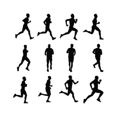 Run. Running men vector set of isolated silhouettes