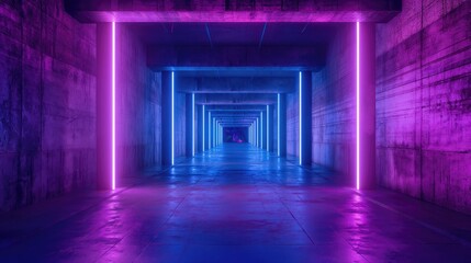 Grunge Sci-Fi corridor with neon lighting